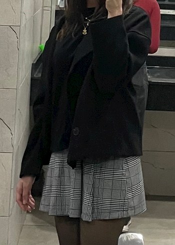 Gri kareli etek Mini Kadın etek - Görsel 2