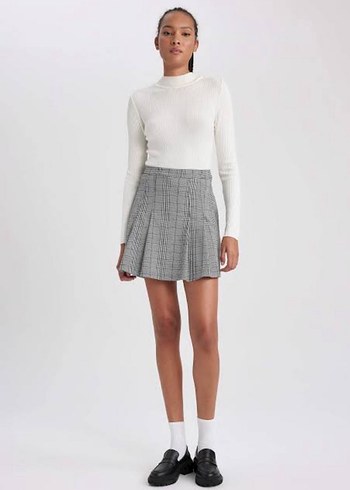 Gri kareli etek Mini Kadın etek - Görsel 4