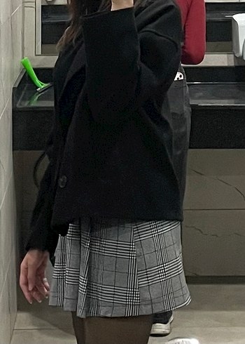 Gri kareli etek Mini Kadın etek - Görsel 3