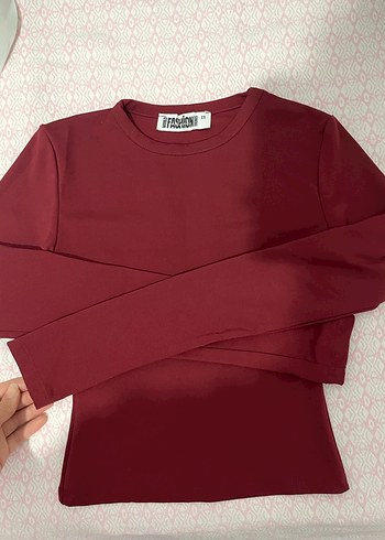 Bordo Uzun Kollu Dar Kesim Bluz - Görsel 3