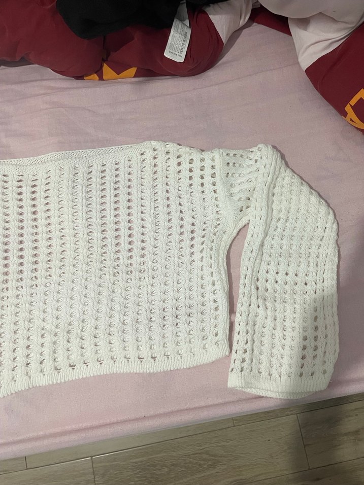 Beyaz Örgü Kadın Triko Bluz - Görsel 2