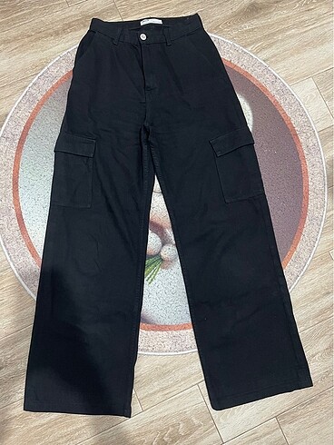 Bershka siyah wide leg kargo cepli jean