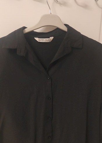 Kadın Siyah Keten Uzun Kollu Gömlek - Görsel 3