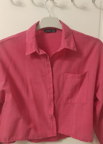 Düğmeli Pembe Kadın Keten Gömlek - Görsel 2