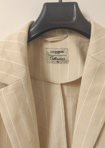 Bej Düğmeli vatkalı Kadın Midi Blazer Ceket - Görsel 3