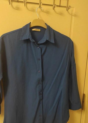 Mavi Keten Kadın Gömlek - Görsel 2