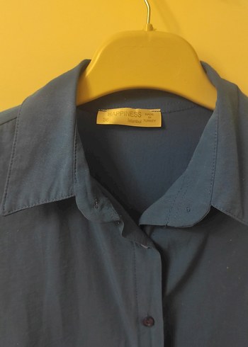 Mavi Keten Kadın Gömlek - Görsel 3