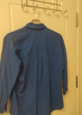 Mavi Keten Kadın Gömlek - Görsel 4