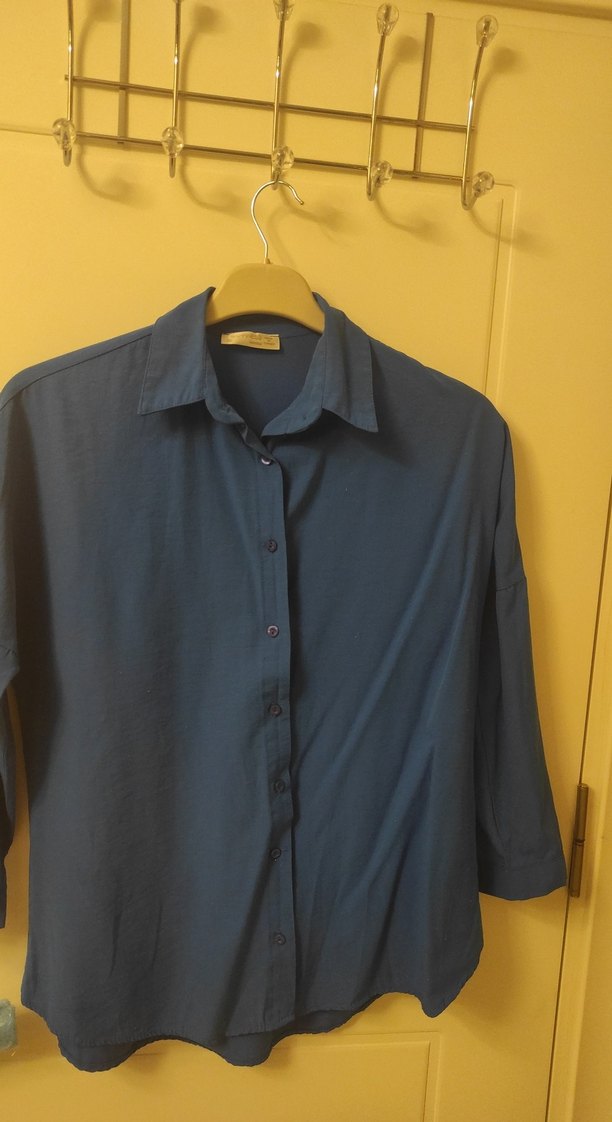 Mavi Keten Kadın Gömlek - Görsel 2