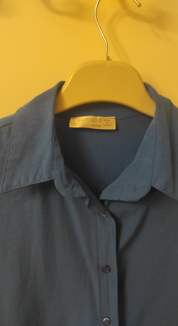 Mavi Keten Kadın Gömlek - Görsel 3