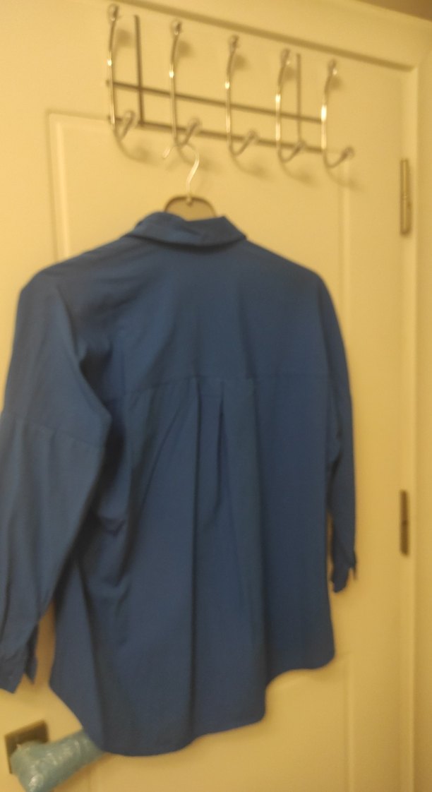 Mavi Keten Kadın Gömlek - Görsel 4