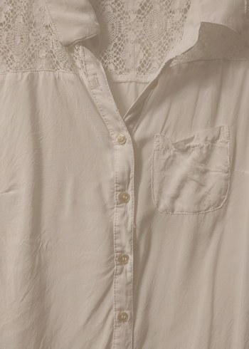 Düğmeli Beyaz Keten Kadın Gömlek - Görsel 4