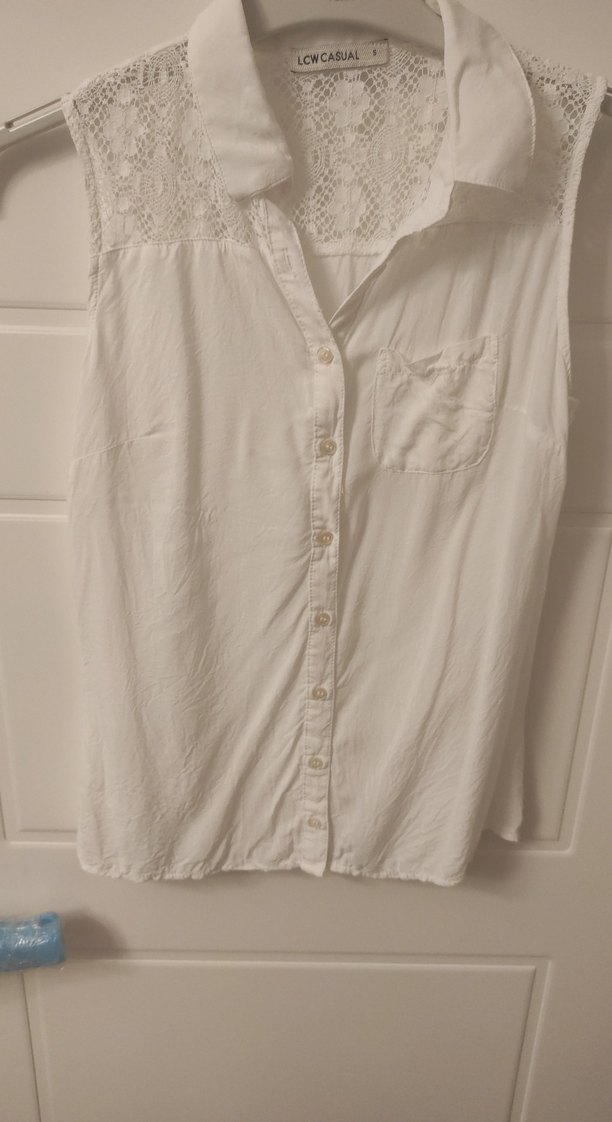 Düğmeli Beyaz Keten Kadın Gömlek - Görsel 3