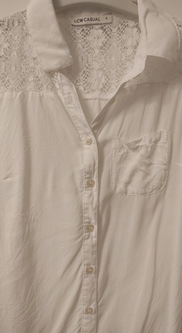 Düğmeli Beyaz Keten Kadın Gömlek - Görsel 4