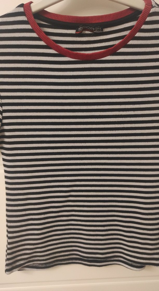 Gri Çizgili Kadın Kısa Kollu Tişört - Görsel 4