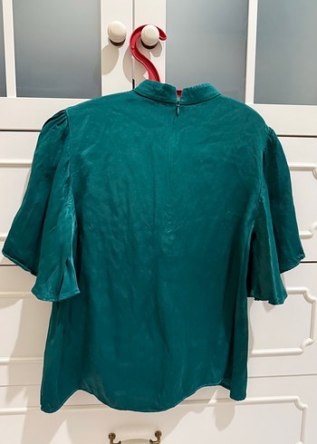 Zara Düğmeli Turkuaz Saten Bluz