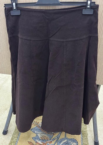 Kahverengi Süet kadifeMidi Etek - Görsel 2