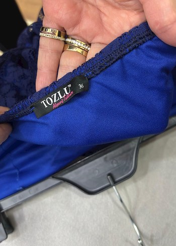 Mavi Dantel Straplez Uzun Abiye Elbise - Görsel 3