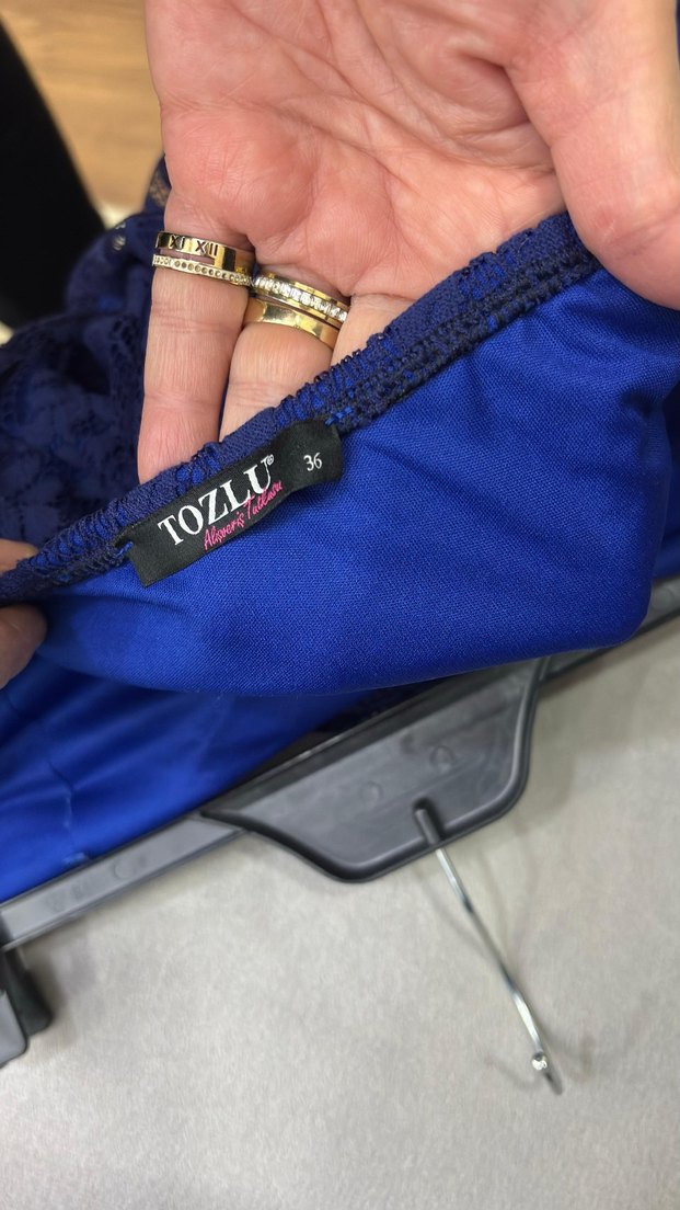 Mavi Dantel Straplez Uzun Abiye Elbise - Görsel 3