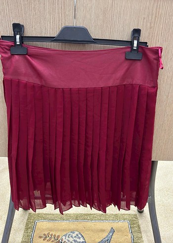 Bordo Midi Pilili Kadın Etek - Görsel 2