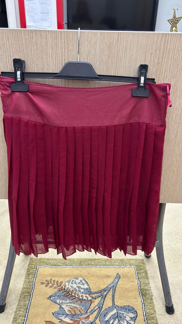 Bordo Midi Pilili Kadın Etek - Görsel 2