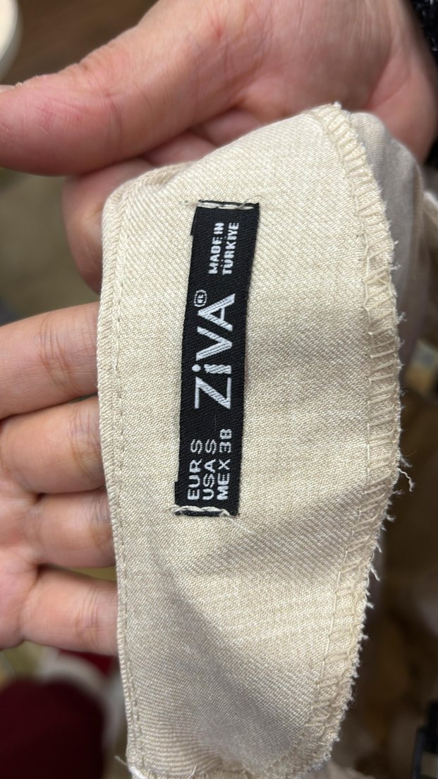 kremV Yakalı Uzun Keten Elbise - Görsel 4