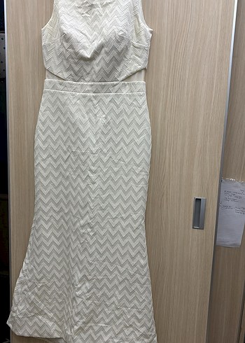 Modern Klasik krem Uzun elbise - Görsel 3