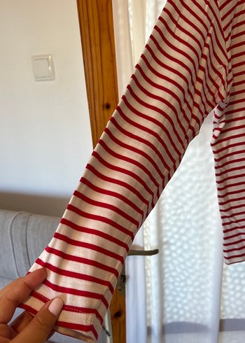 LC Waikiki Kırmızı Çizgili Uzun Kollu Kadın tshirt