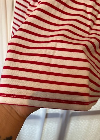xl Beden kırmızı Renk Kırmızı Çizgili Uzun Kollu Kadın tshirt