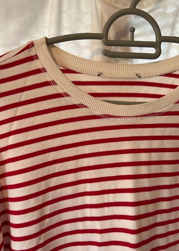 xl Beden Kırmızı Çizgili Uzun Kollu Kadın tshirt