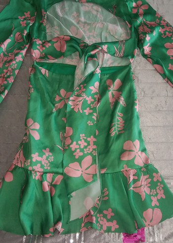 Yeşil Çiçek Desenli Uzun Bohem Elbise - Görsel 5