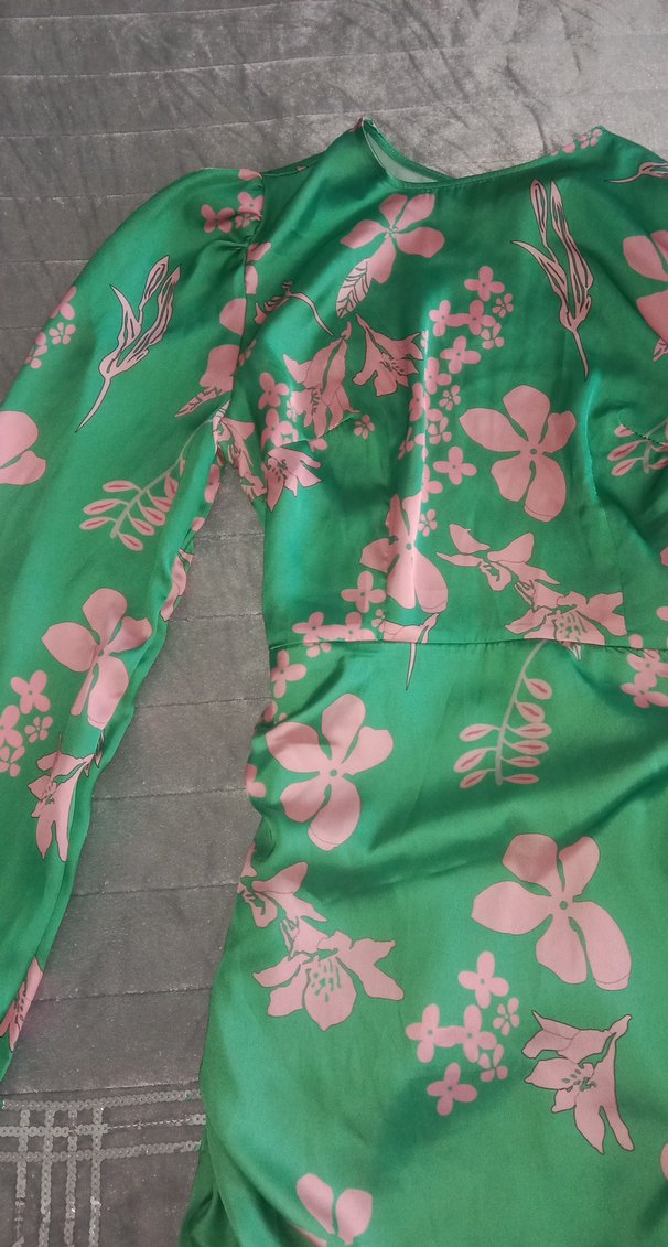 Yeşil Çiçek Desenli Uzun Bohem Elbise - Görsel 2