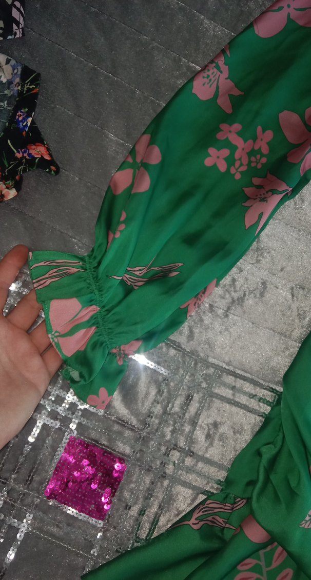 Yeşil Çiçek Desenli Uzun Bohem Elbise - Görsel 3