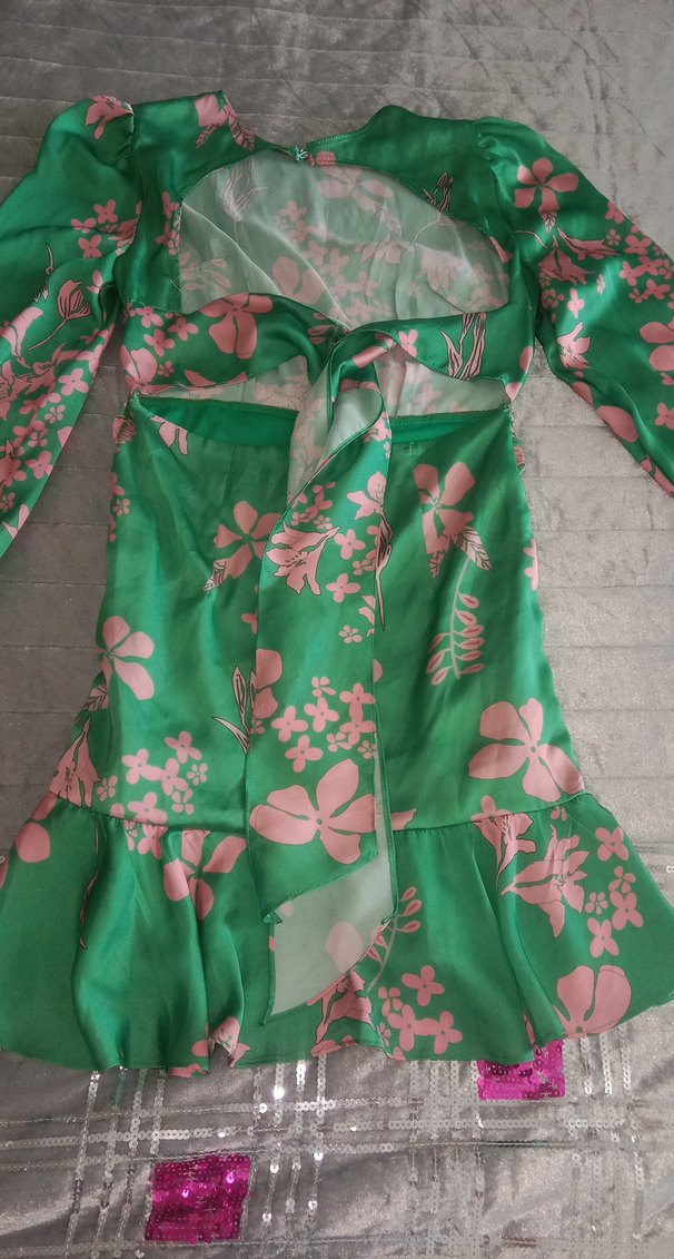 Yeşil Çiçek Desenli Uzun Bohem Elbise - Görsel 5