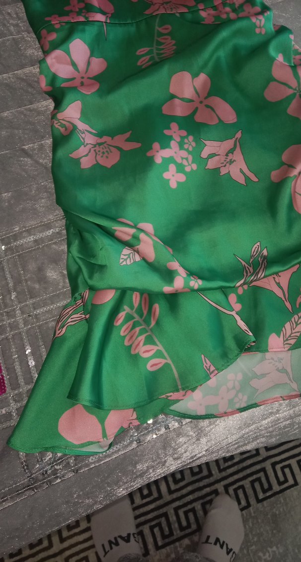 Yeşil Çiçek Desenli Uzun Bohem Elbise - Görsel 4