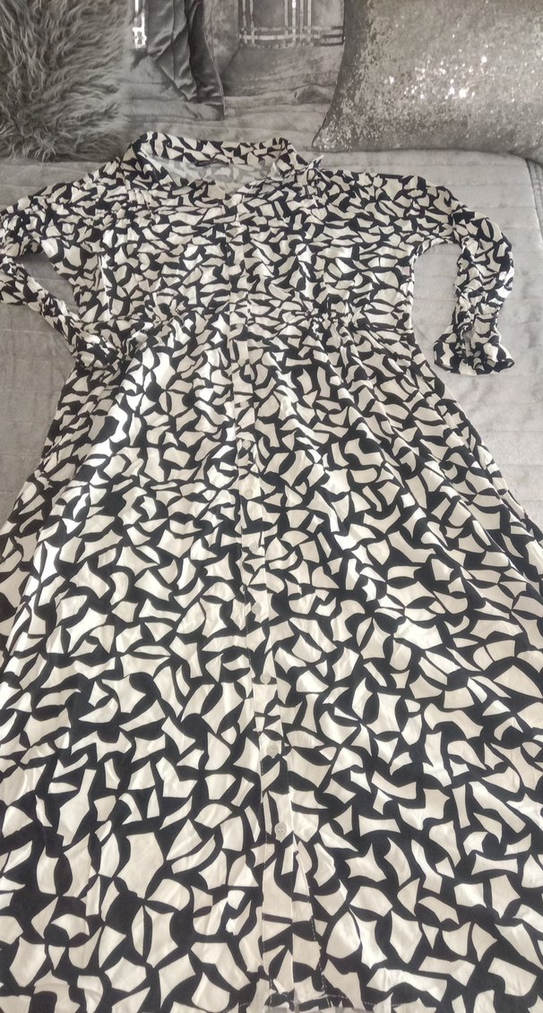 Uzun, V Yakalı Hamile Bluzu Siyah Gri Desenli - Görsel 2