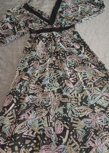 Uzun Kollu, V Yakalı Çok Renkli Bohem Kadın Kimono - Görsel 2