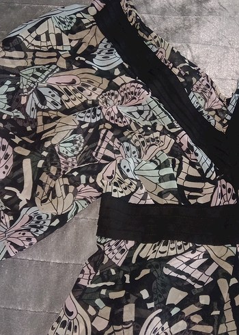 Uzun Kollu, V Yakalı Çok Renkli Bohem Kadın Kimono - Görsel 3