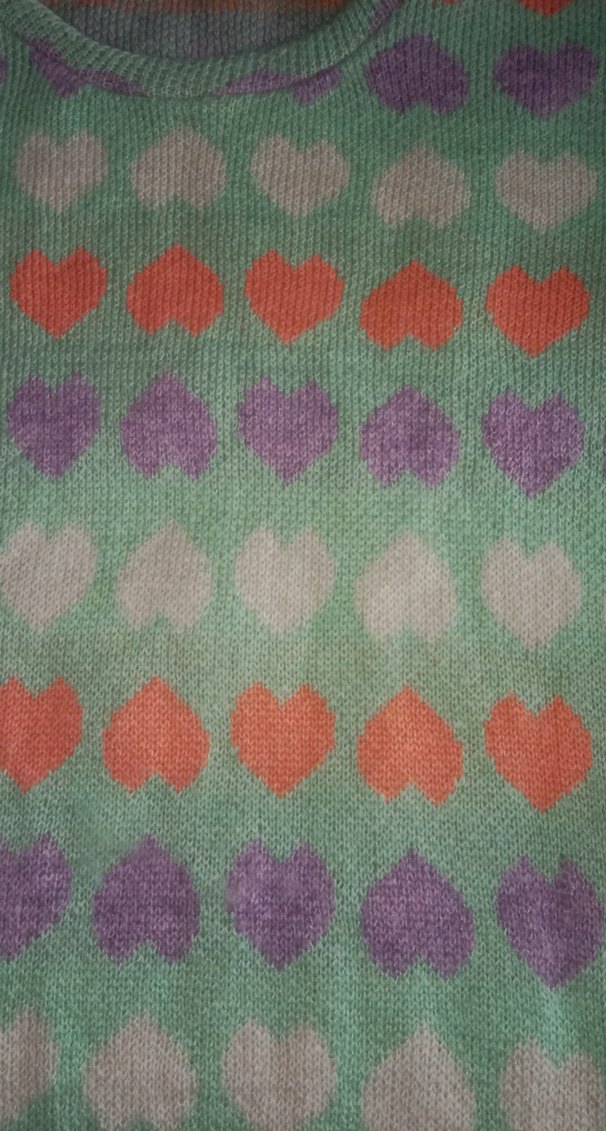 Renkli Kalp Desenli Örgü Kadın Kazak - Görsel 3