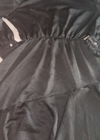 Siyah Uzun Kollu Fırfırlı Uzun Elbise - Görsel 4