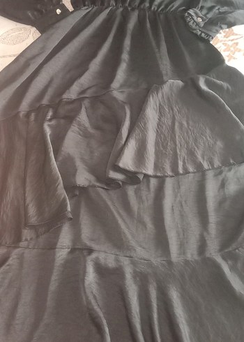 Siyah Uzun Kollu Fırfırlı Uzun Elbise - Görsel 5