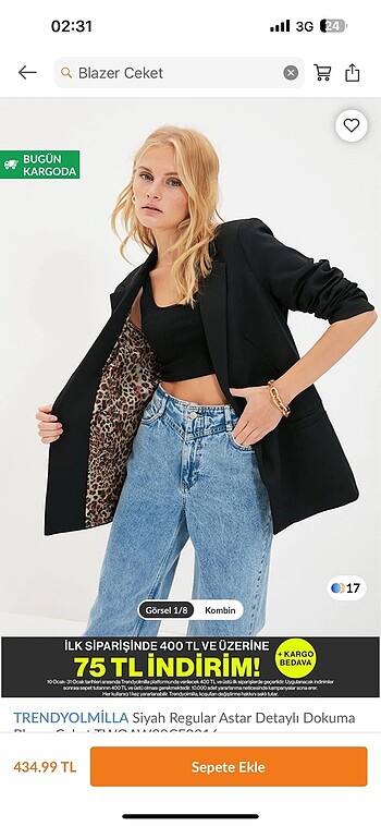 Leopar detaylı blazer ceket