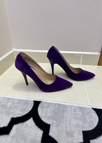 Mor Süet Stiletto Topuklu Kadın Ayakkabı - Görsel 2