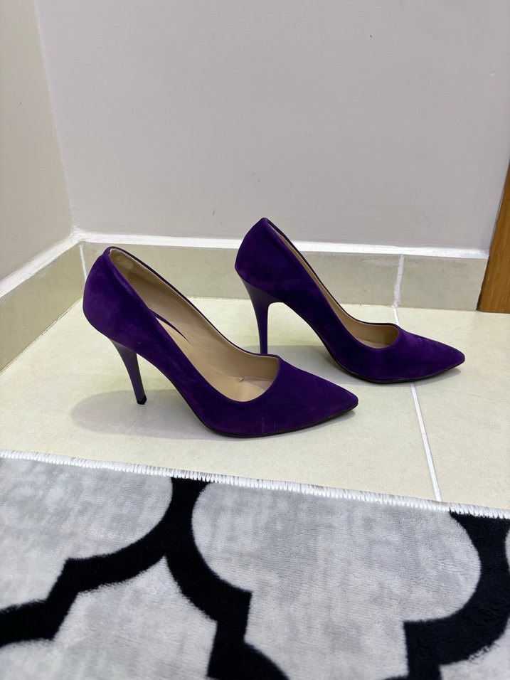 Mor Süet Stiletto Topuklu Kadın Ayakkabı - Görsel 2