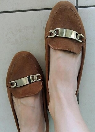 H&M 37 numara taba rengi süet babet