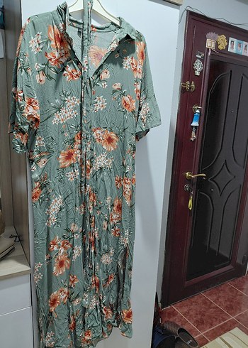 Yeşil Çiçek Desenli Uzun Bohem Elbise - Görsel 2