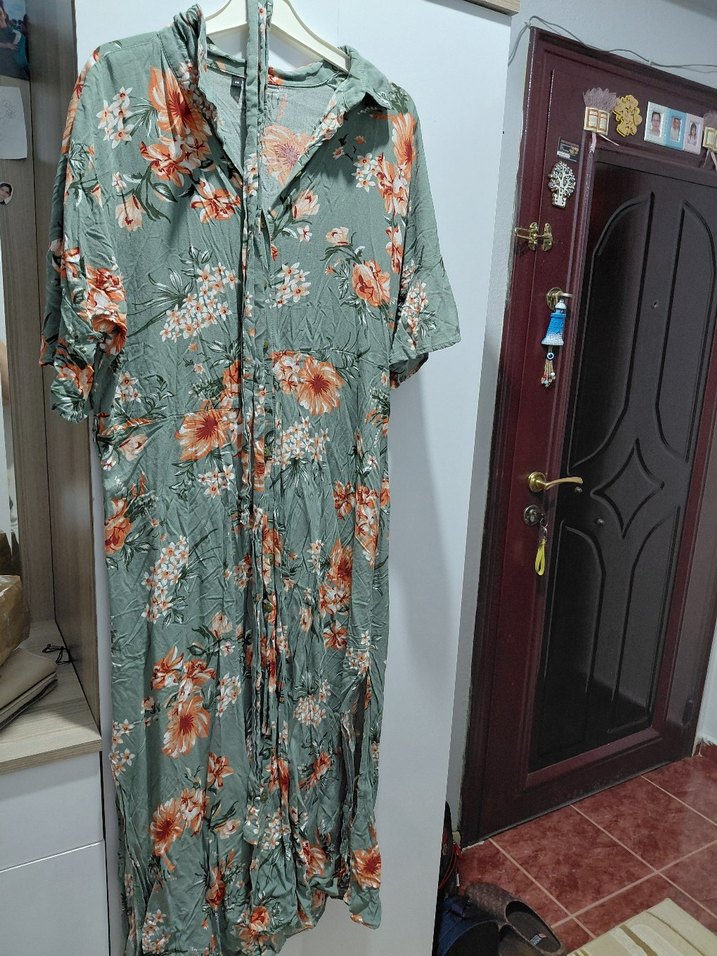 Yeşil Çiçek Desenli Uzun Bohem Elbise - Görsel 2