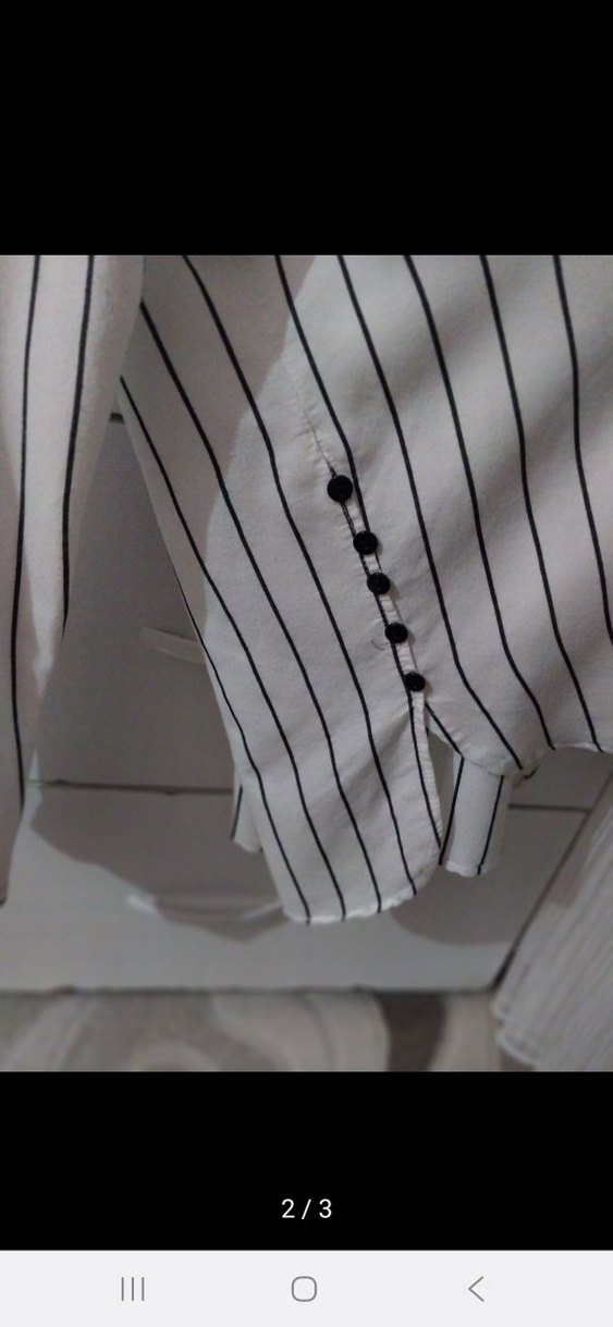 Çizgili Düğmeli Kadın Gömlek - Görsel 2