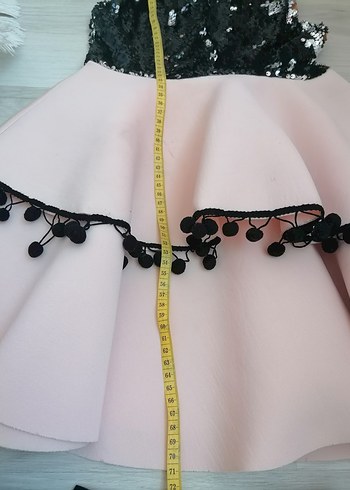 Pullu Siyah Üst ve Pembe Etekli Kız Elbisesi - Görsel 2