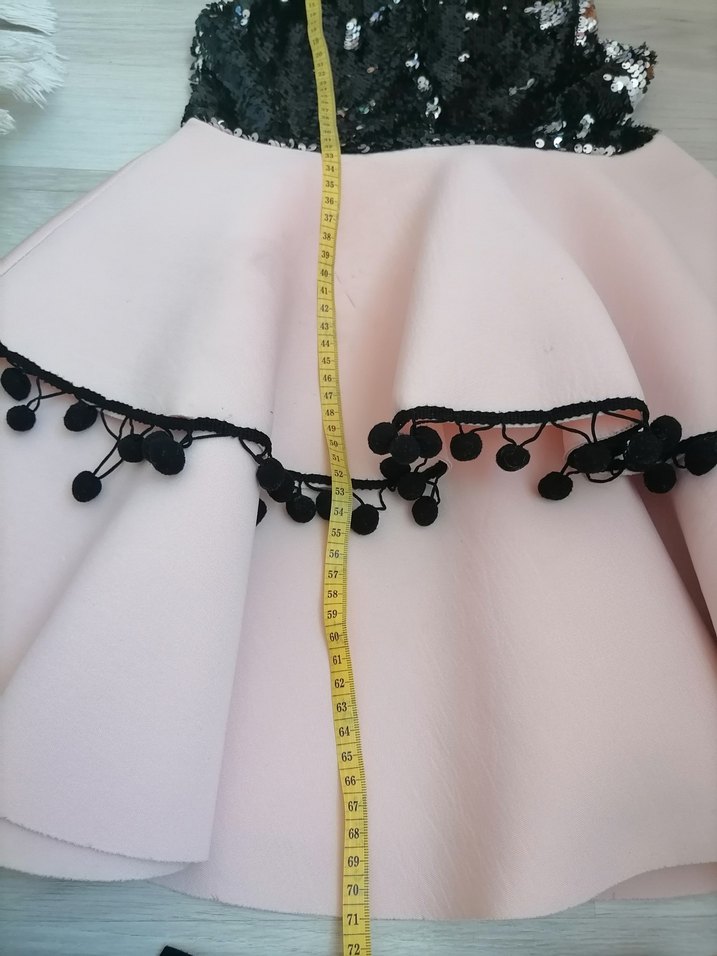 Pullu Siyah Üst ve Pembe Etekli Kız Elbisesi - Görsel 2